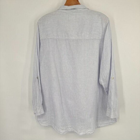 Sigrid Olsen Womens  Shirt 100% Linen Blue Striped Long Sleeve Size 1X plus - Picture 12 of 13